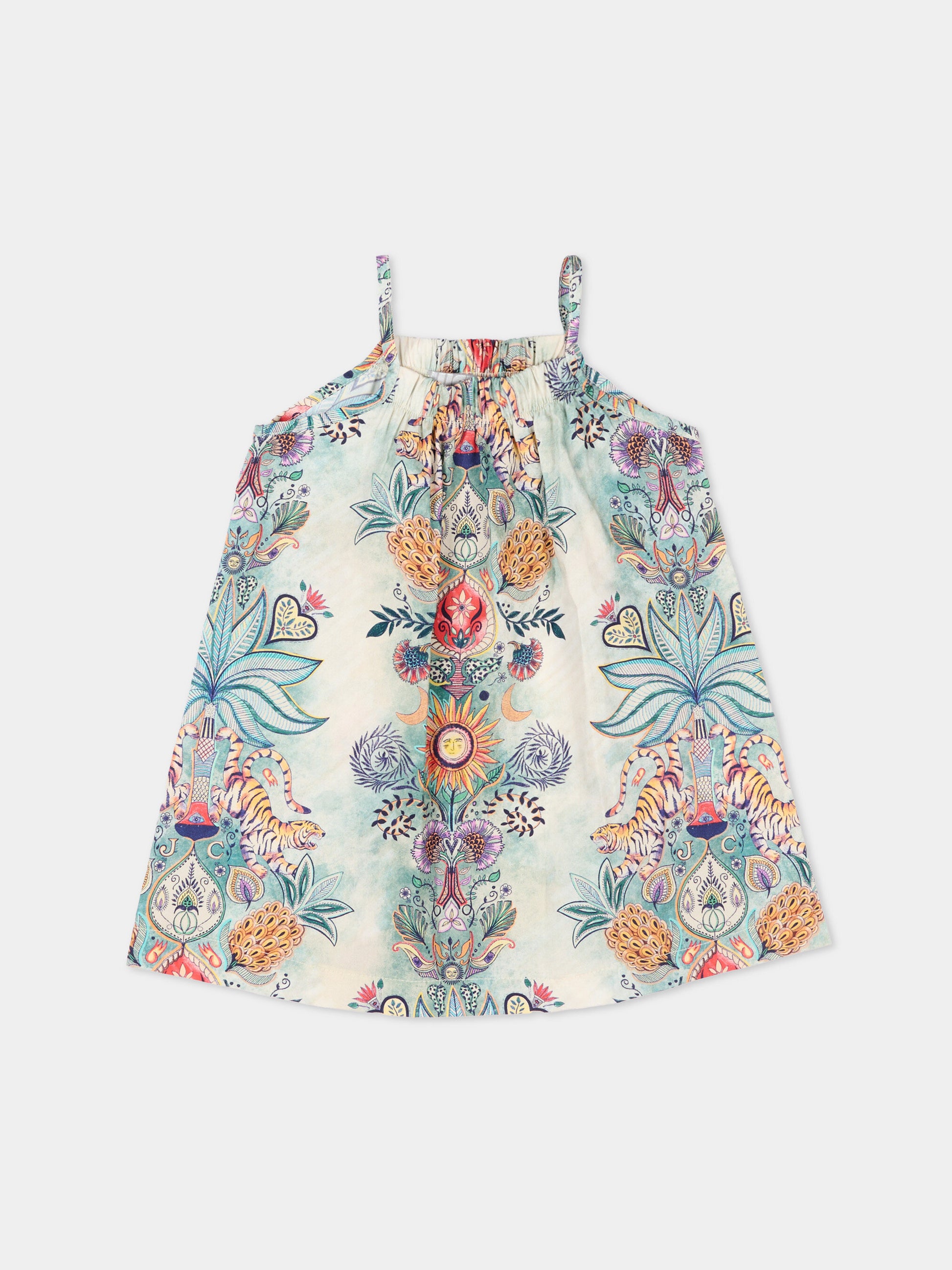 Vestito multicolor per neonata con stampa Tropical Garden,Just Cavalli Kids,JIP26112VE TROPICAL GARDEN