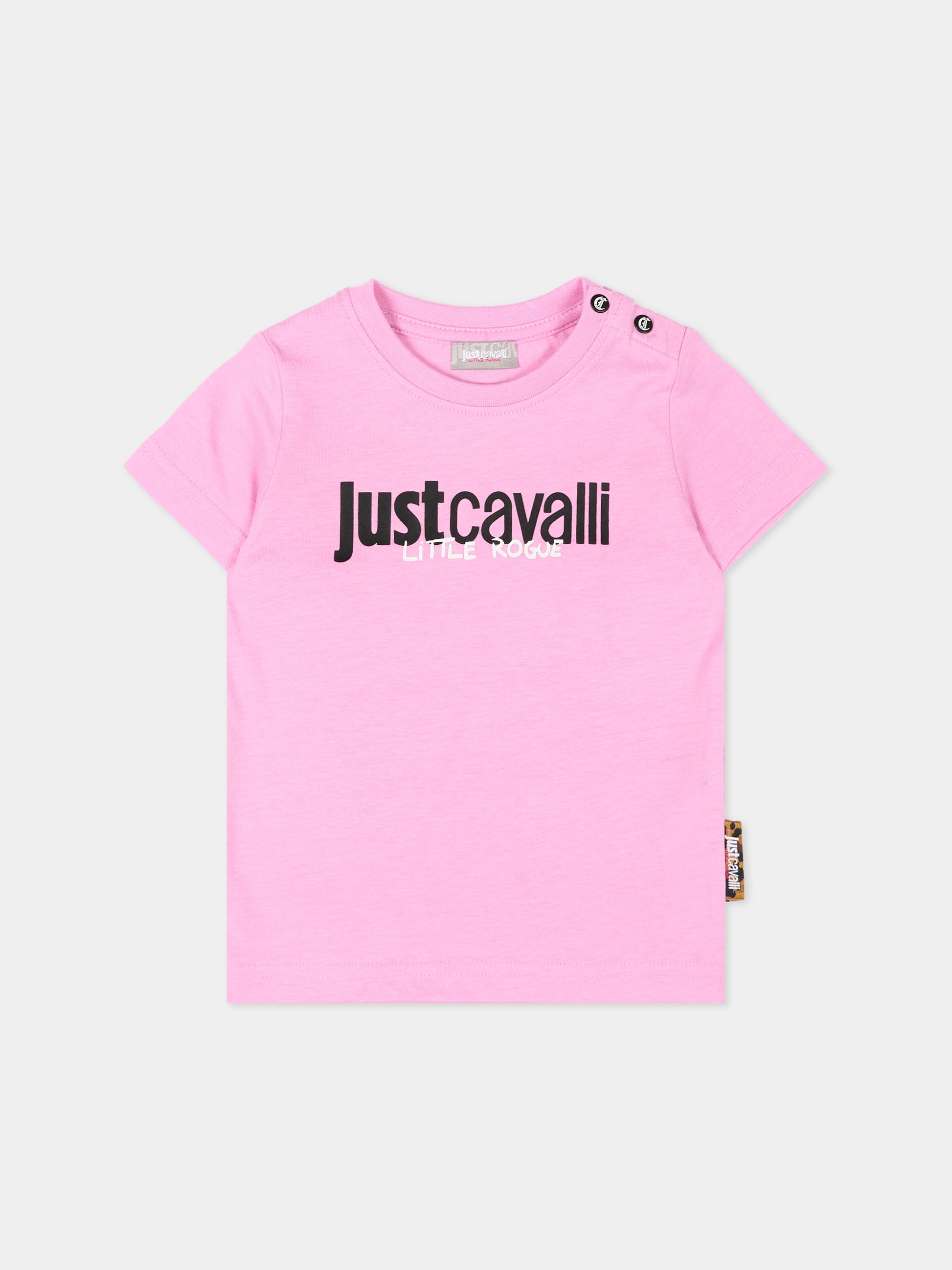 T-shirt rosa per neonata con logo,Just Cavalli Kids,JIP26029TS PINK BEGONIA
