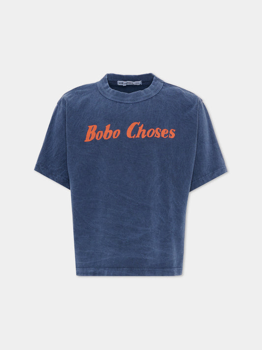 T-Shirt blu per bambini con logo,Bobo Choses,B126AC014