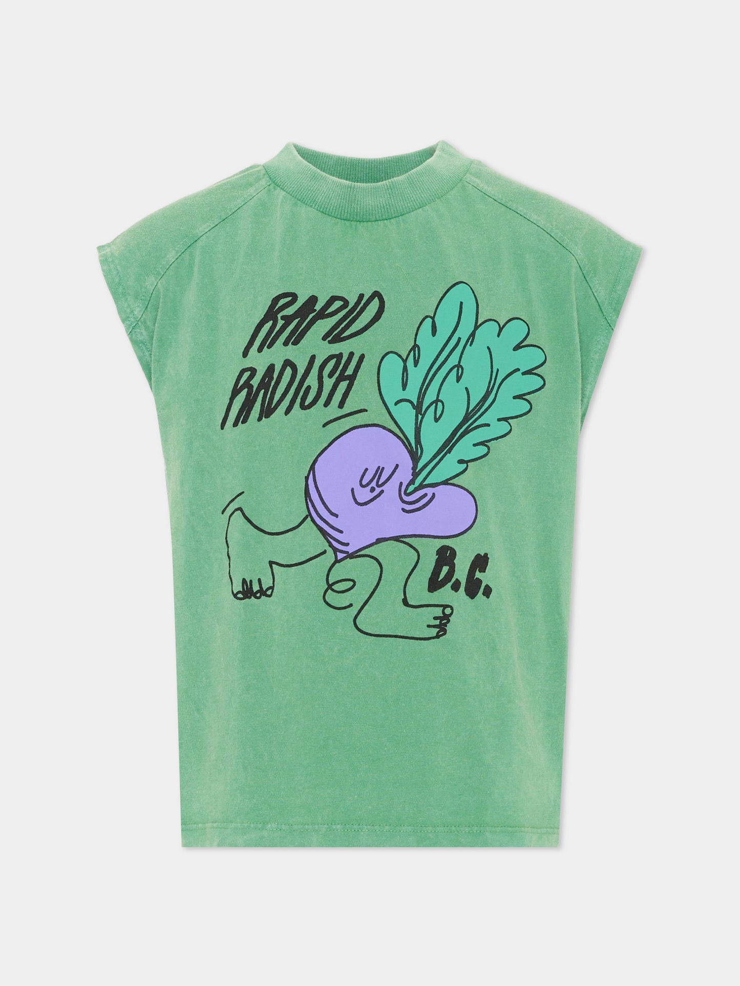 Canotta verde per bambino con stampa ravanello,Bobo Choses,B126AC026