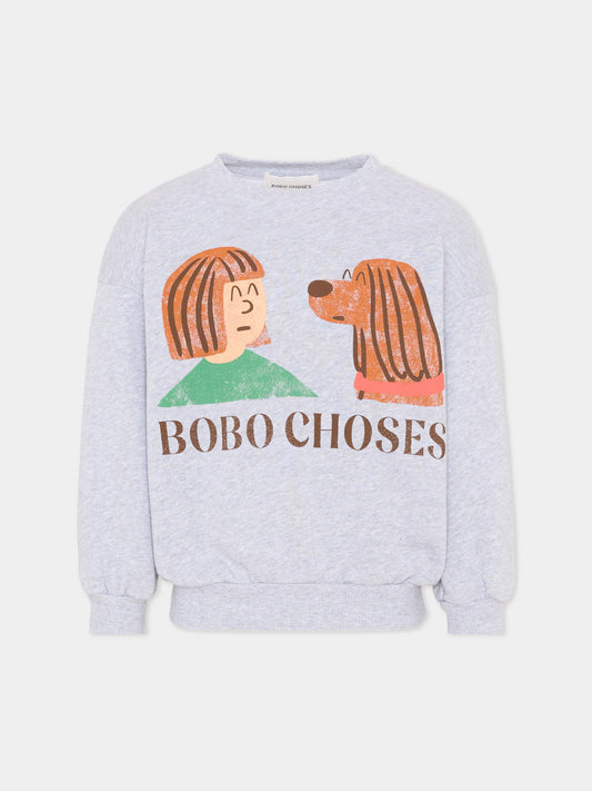Felpa grigia per bambini con stampa cane,Bobo Choses,B126AC038
