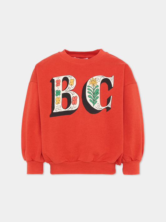 Felpa rossa per bambini con logo floreale,Bobo Choses,B126AC039