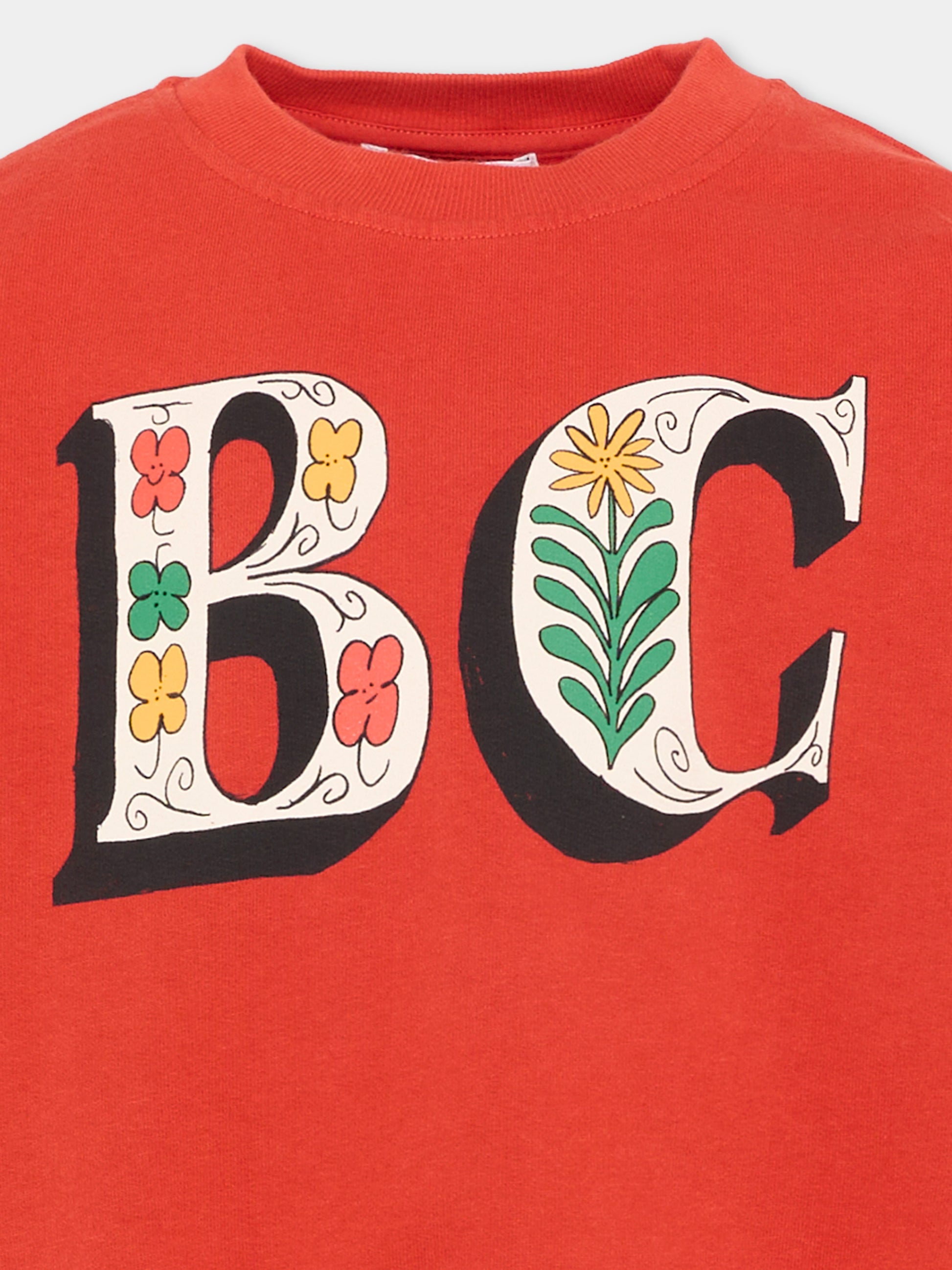 Felpa rossa per bambini con logo floreale,Bobo Choses,B126AC039