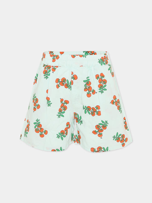 Shorts azzurro per bambina con stampa pomodori,Bobo Choses,B126AC067