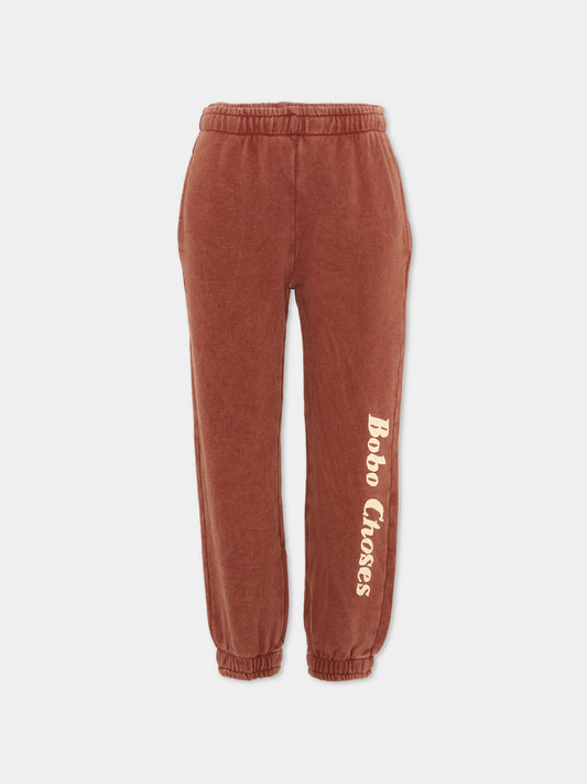 Pantaloni sportivi marroni per bambina con logo,Bobo Choses,B126AC084