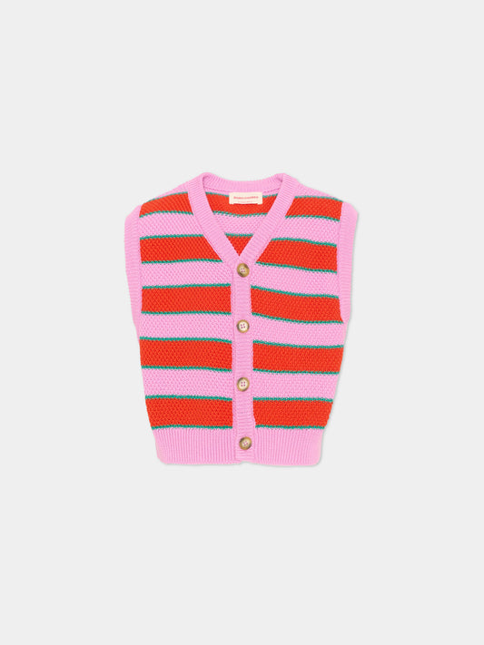 Maglia gilet multicolor a righe per bambina,Bobo Choses,B126AC116