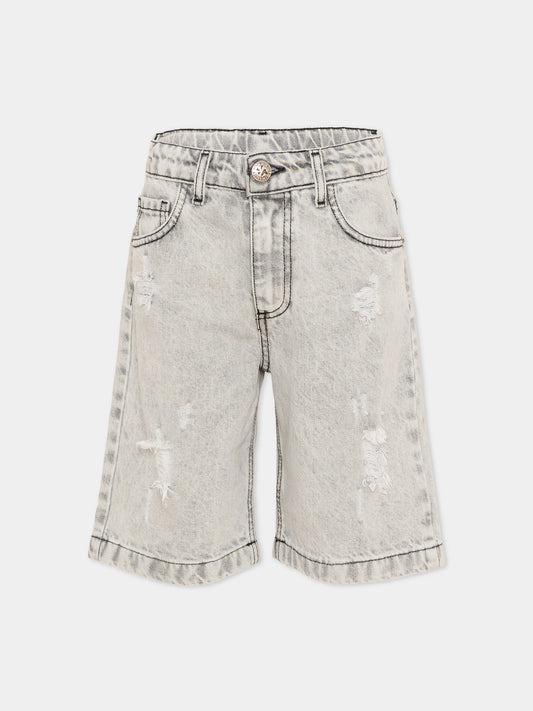 Shorts denim per bambino grigio,Richmond,RBP26093BE DENIM GREY LIGHT