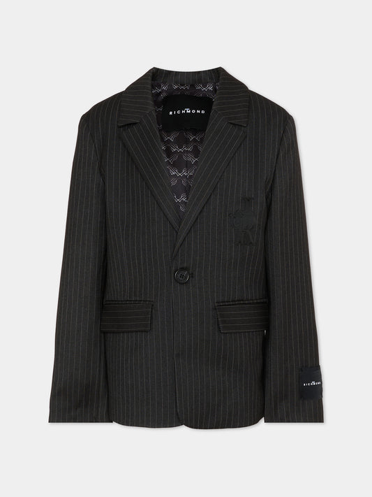 Giaccha grigia gessata per bambino,Richmond,RBP26075GC GREY DARK PINSTRIPE