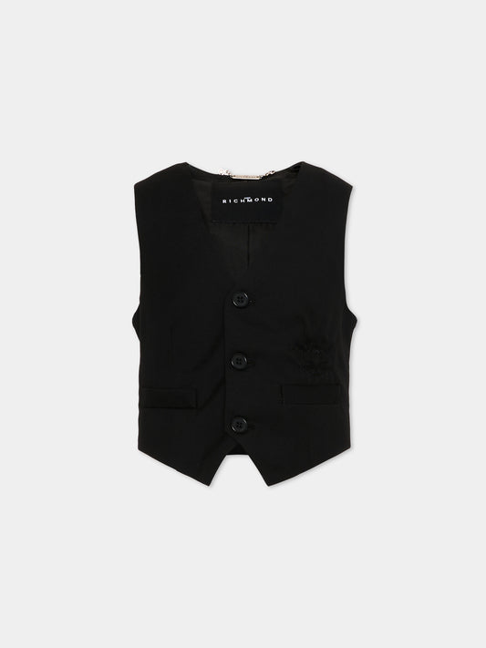 Panciotto nero per bambino con ricamo,Richmond,RBP26168GT BLACK