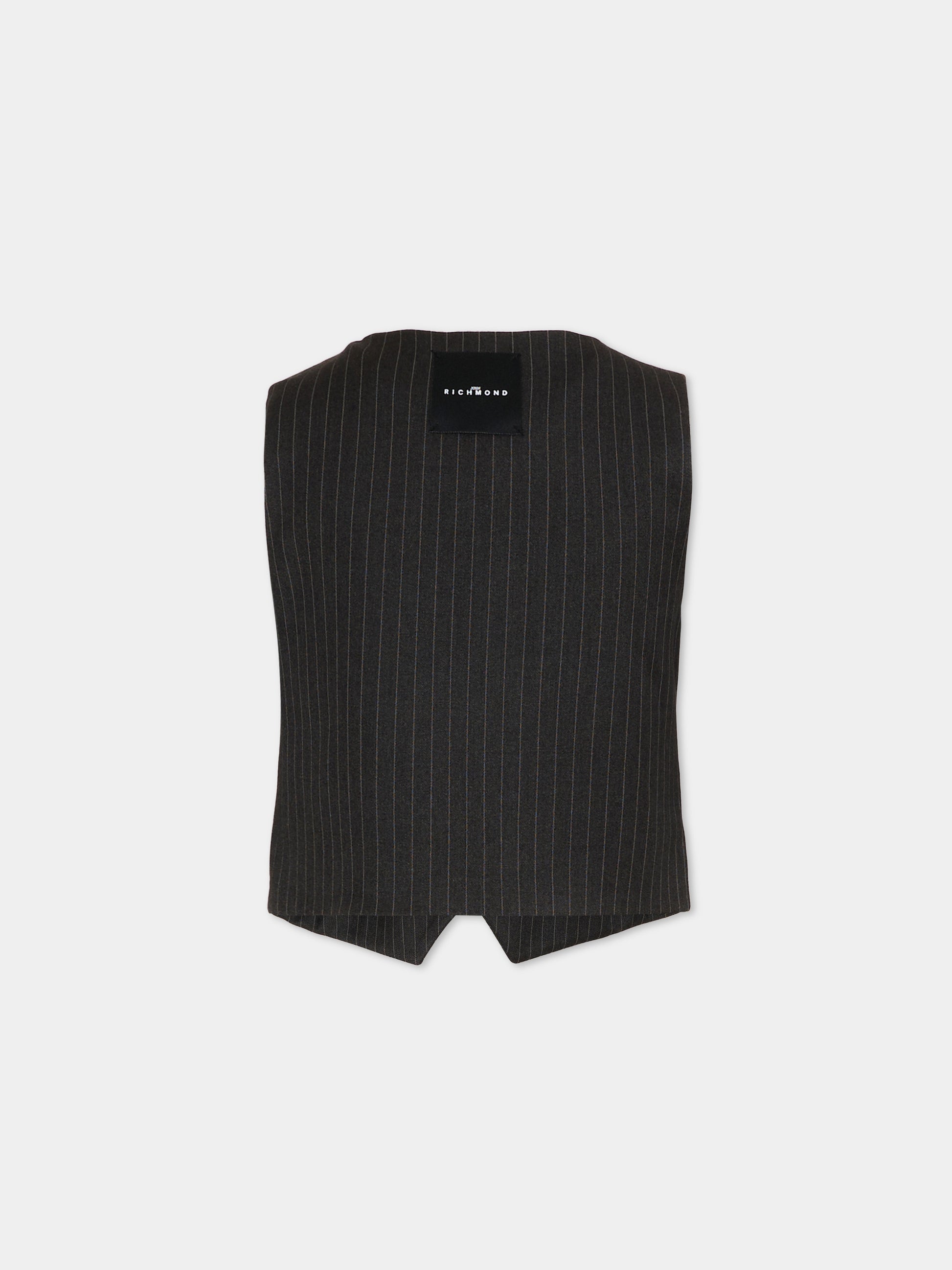 Panciotto nero gessato per bambino,Richmond,RBP26079GT GREY DARK PINSTRIPE