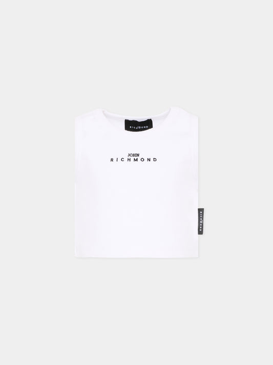 Top bianco per bambina con logo,Richmond,RGP26172CN WHITE