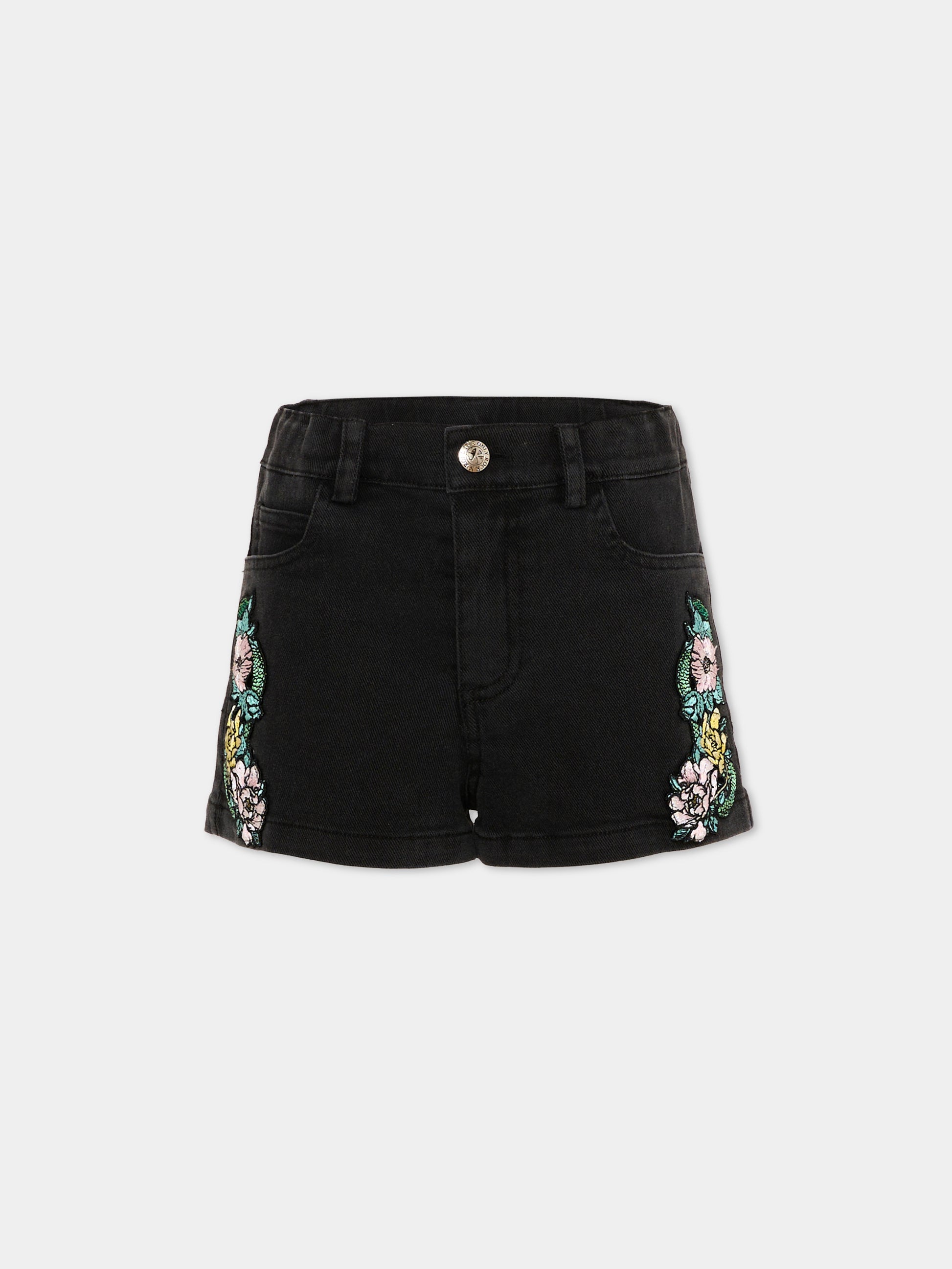 Shorts nero per bambina con ricami,Richmond,RGP26122SH BLACK