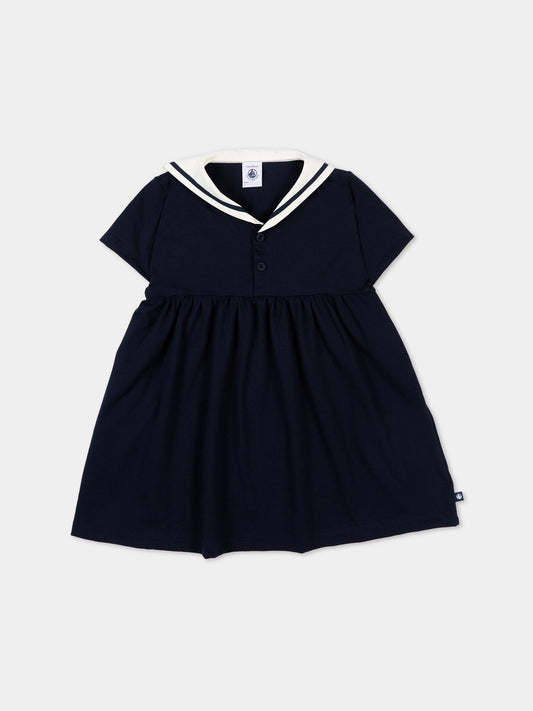 Vestito blu per neonata con colletto marina,Petit Bateau,A0F4G SMOKING 03