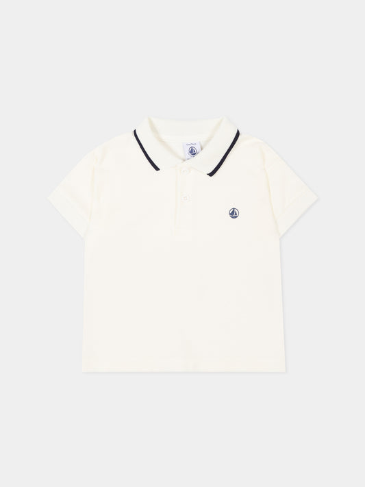 Polo bianca per neonato con logo,Petit Bateau,A0FB5 MARSHMALLOW 01