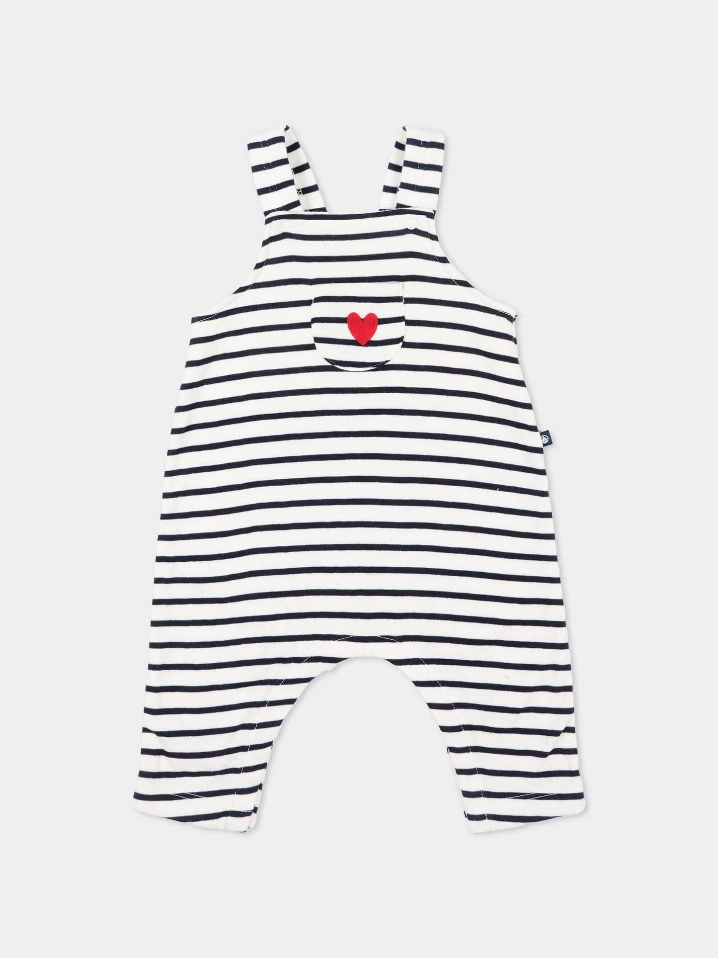 Salopette multicolor per neonata a righe e cuori,Petit Bateau,A0FMH MARSHMALLOW/SMOKING 01