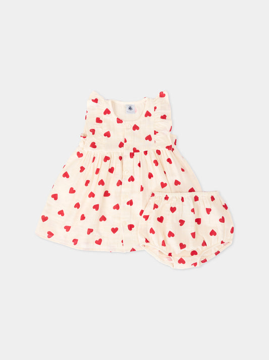 Vestito rosa per neonata con cuori,Petit Bateau,A0F18 MILK/TERKUIT 03