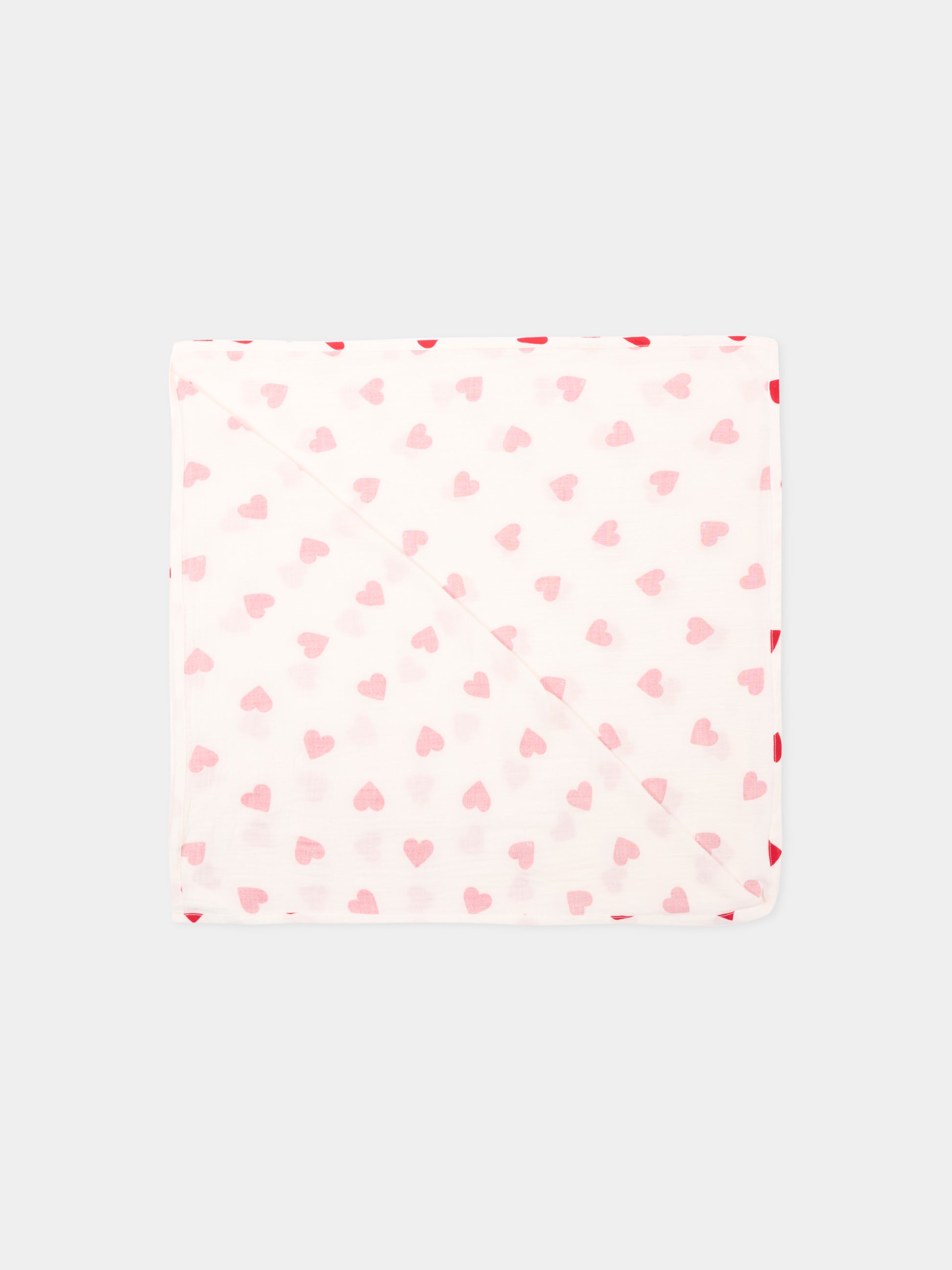 Coperta avorio per neonata con cuori,Petit Bateau,A0EZH MARSHMALLOW/TERKUIT 01