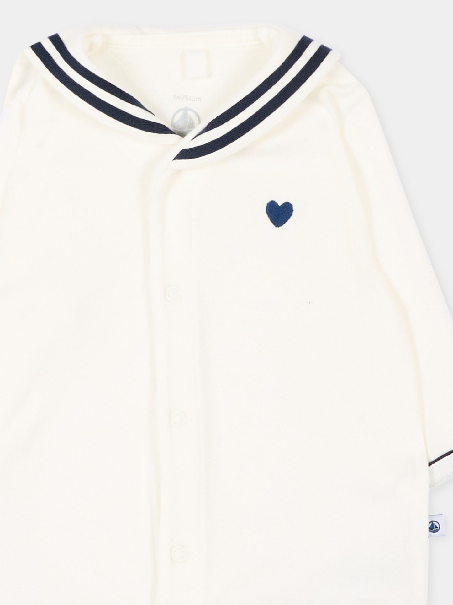 Tutina avorio per neonati con colletto marinaio,Petit Bateau,A0F79 MARSHMALLOW 01