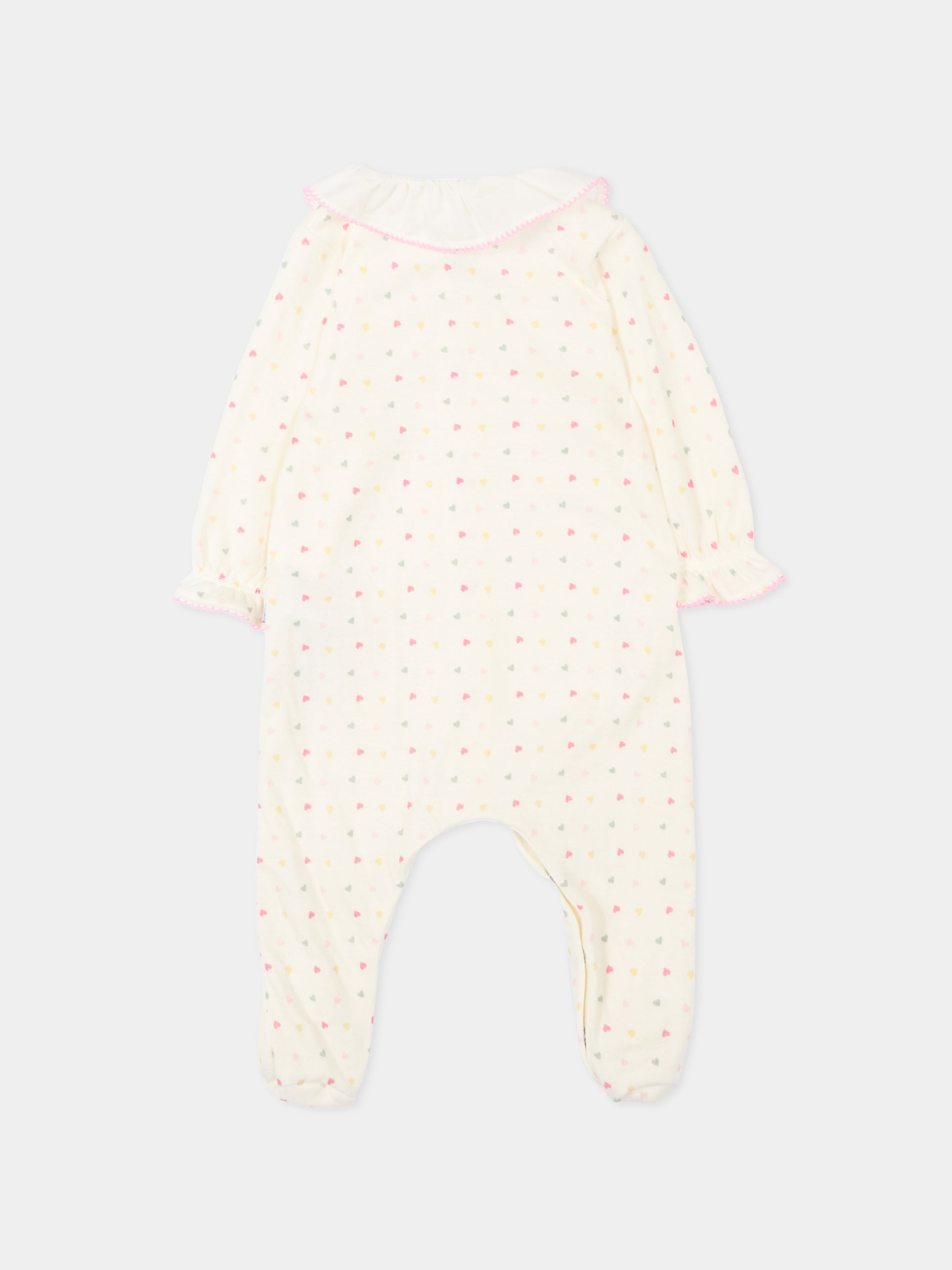 Tutina avorio per neonata a cuori,Petit Bateau,A0F6C MARSHMALLOW/MULTICO 01