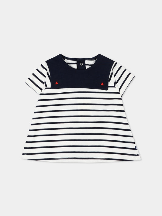 T-Shirt blu a righe per neonata,Petit Bateau,A0F94 MARSHMALLOW/SMOKING 01