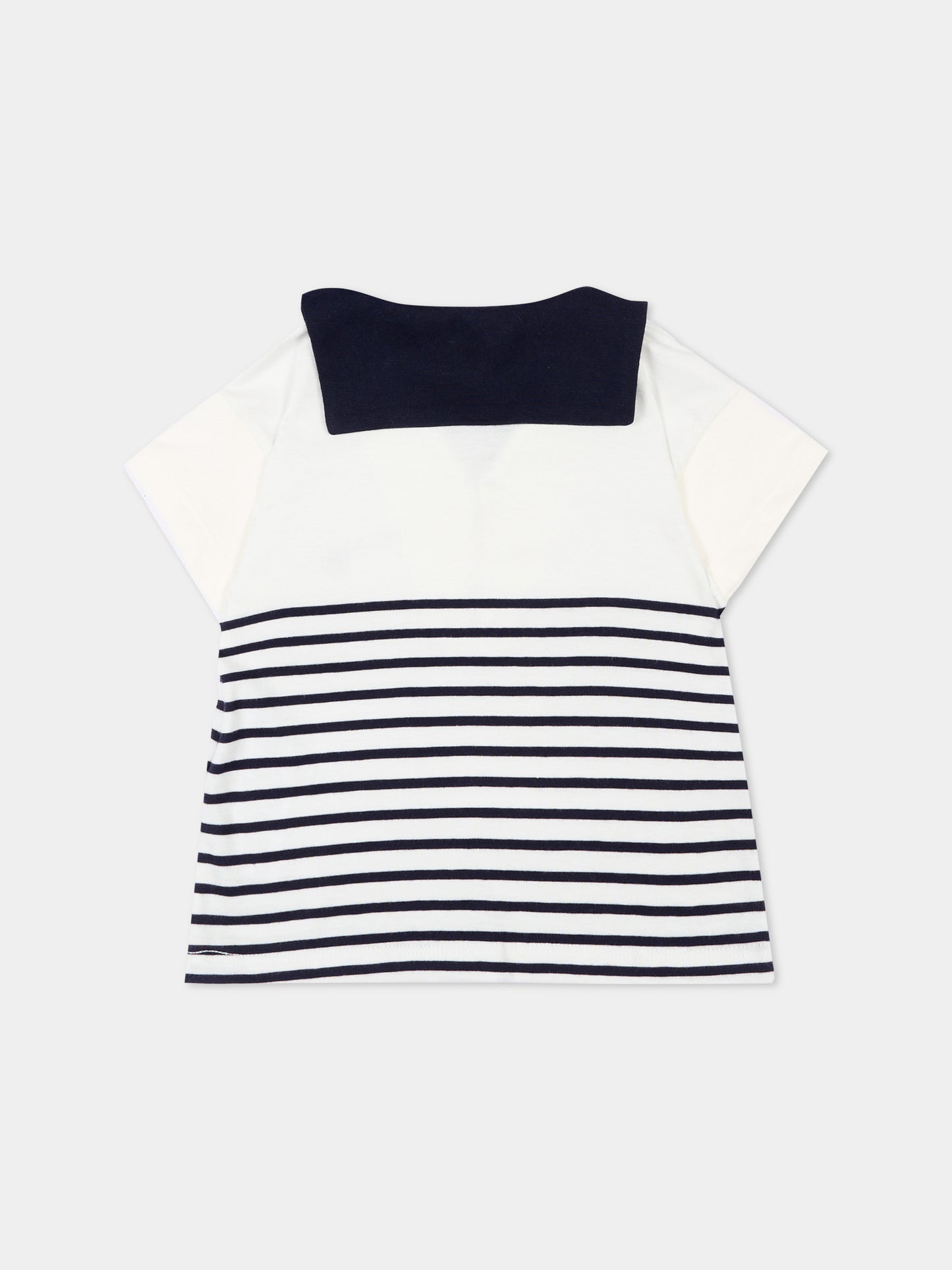 Polo bianca per neonato righe marinare,Petit Bateau,A0F5E MARSHMALLOW/SOIR 01