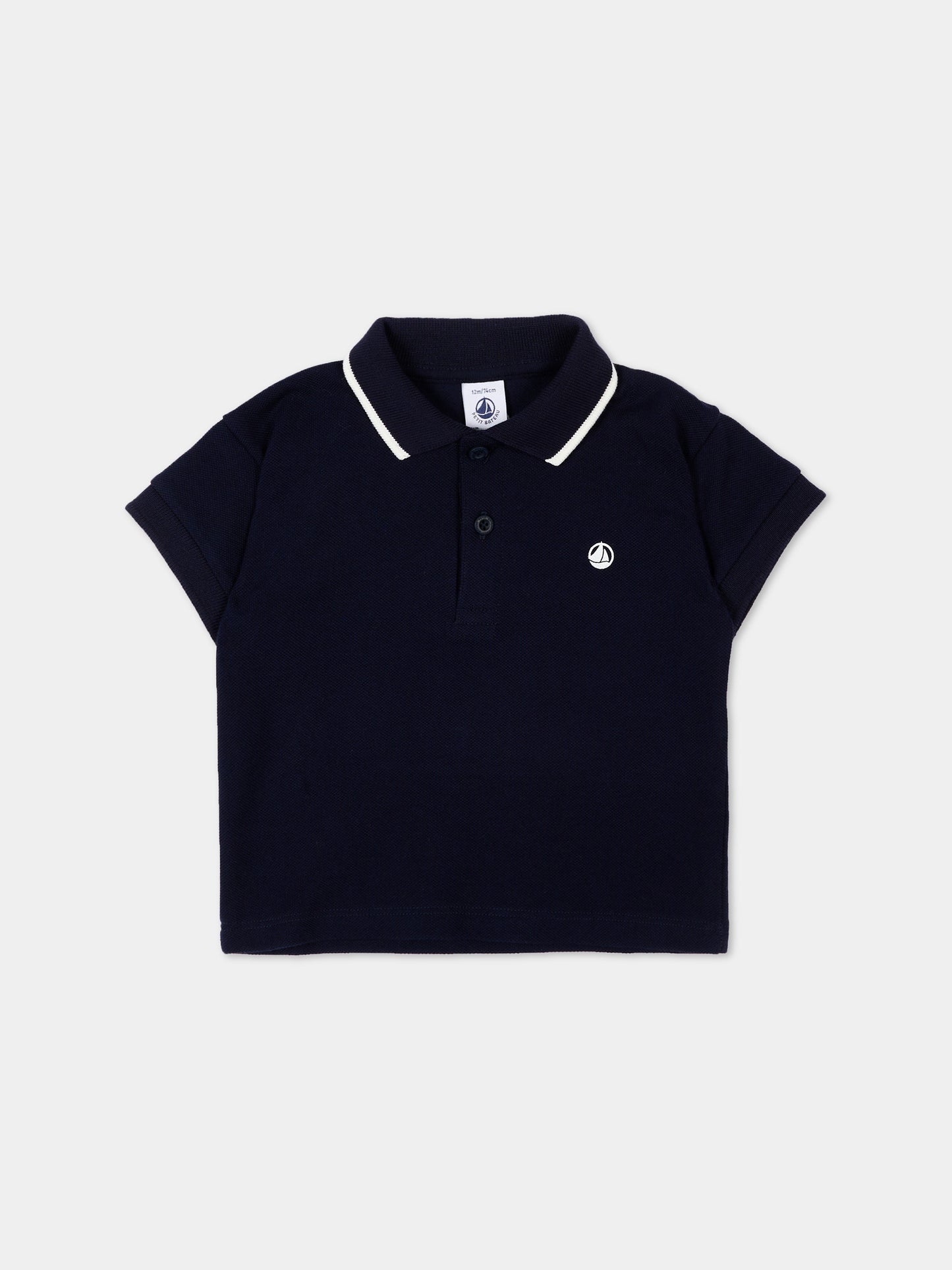 Polo blu per neonato con logo,Petit Bateau,A0FB5 SOIR 03
