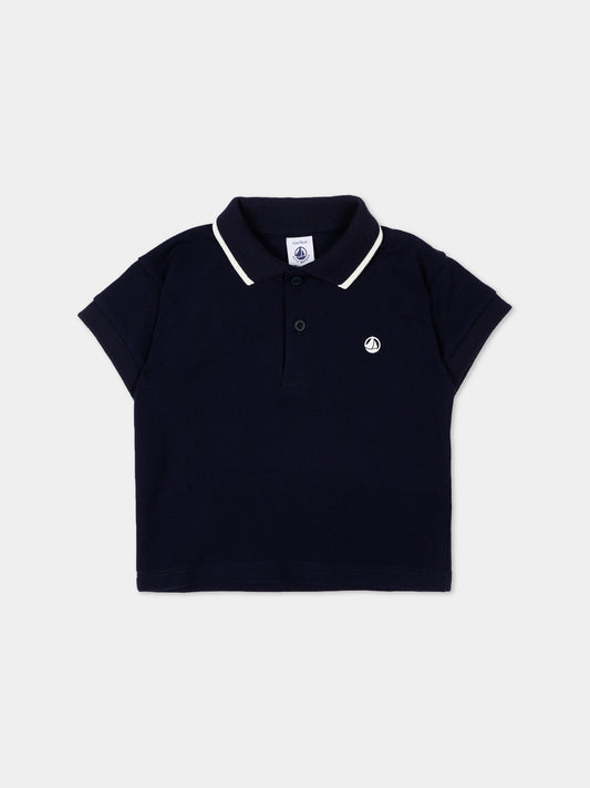Polo blu per neonato con logo,Petit Bateau,A0FB5 SOIR 03
