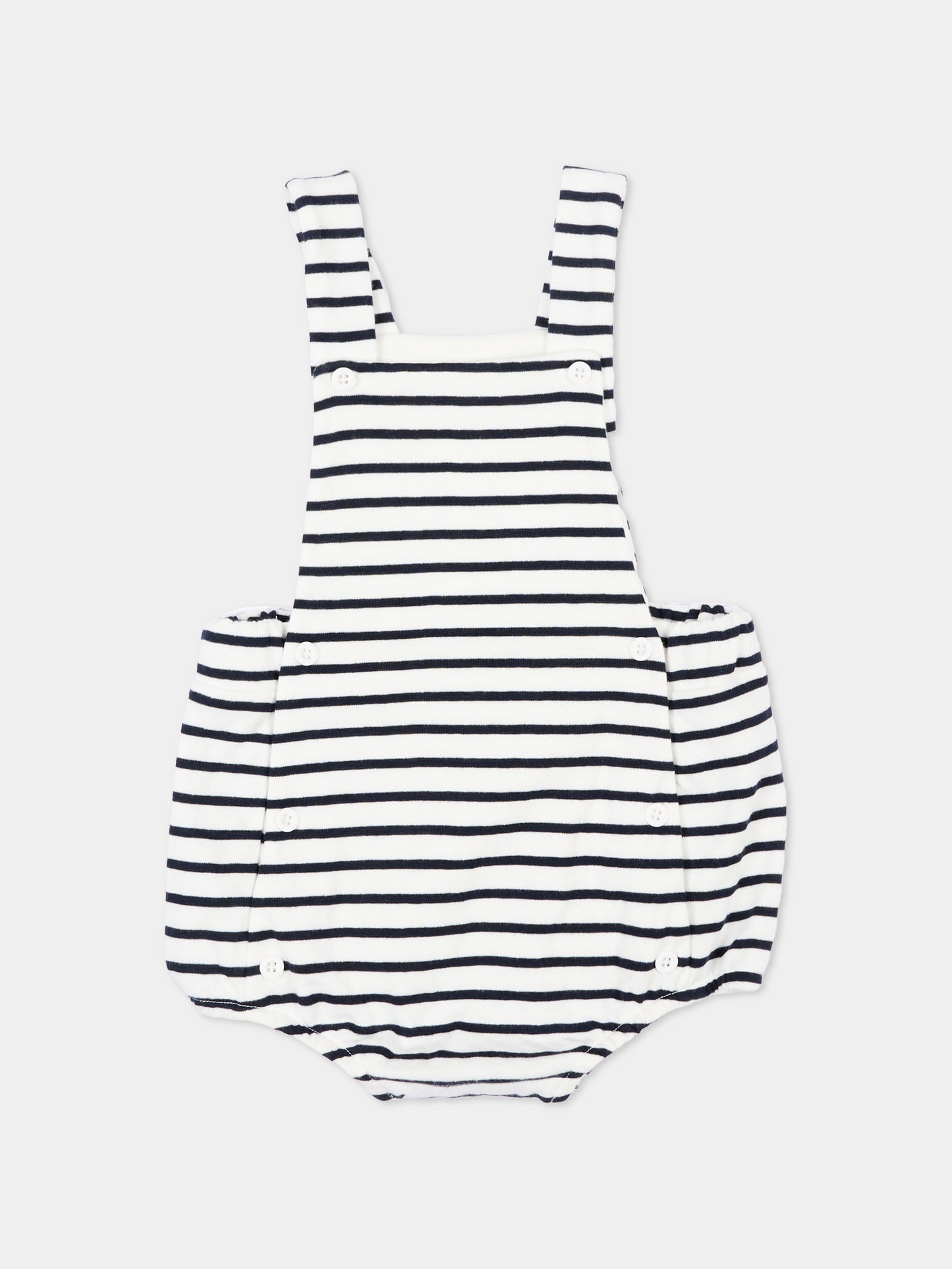 Salopette bianca per neonato a righe,Petit Bateau,A0EZ3 MARSHMALLOW/SMOKING 01