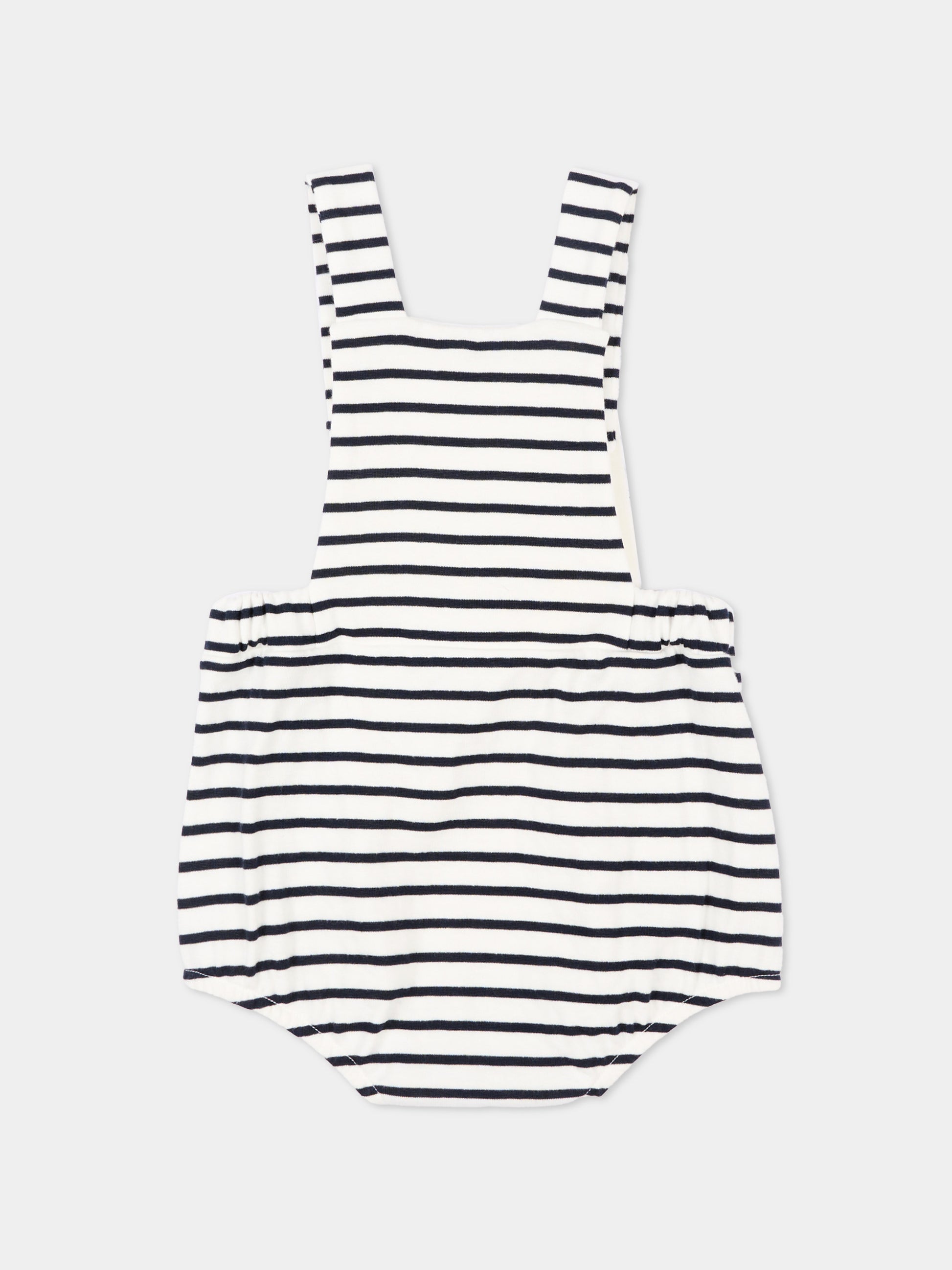 Salopette bianca per neonato a righe,Petit Bateau,A0EZ3 MARSHMALLOW/SMOKING 01