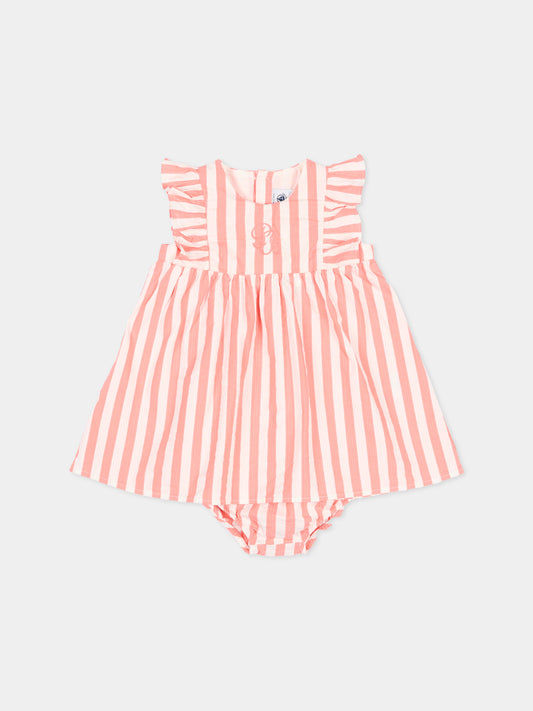Vestito multicolor per neonata a righe,Petit Bateau,A0FFZ FLAMAND/MARSHMALLOW 01