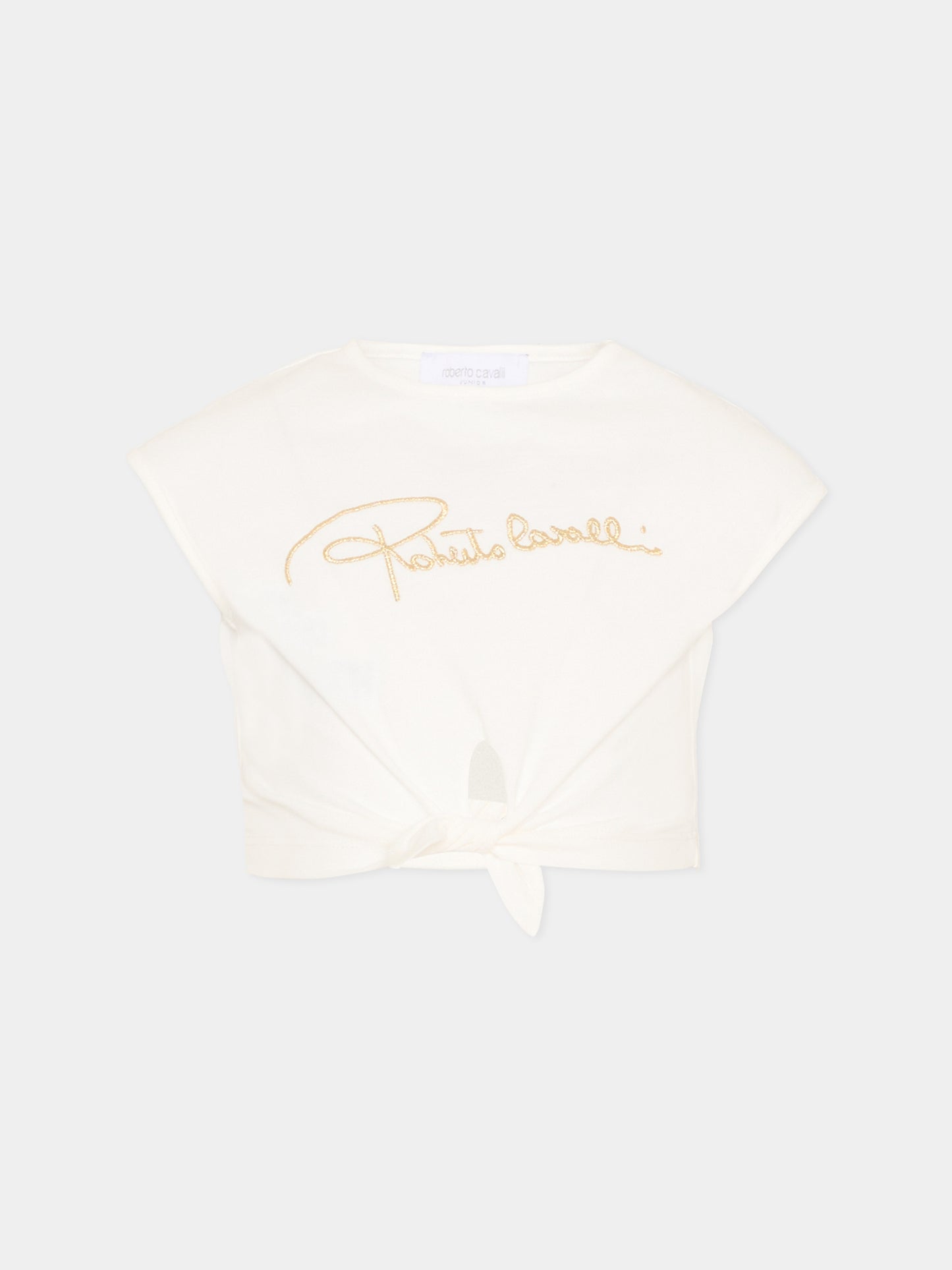 T-shirt bianca per bambina con logo,Roberto Cavalli Kids,CGP26081TS WHITE