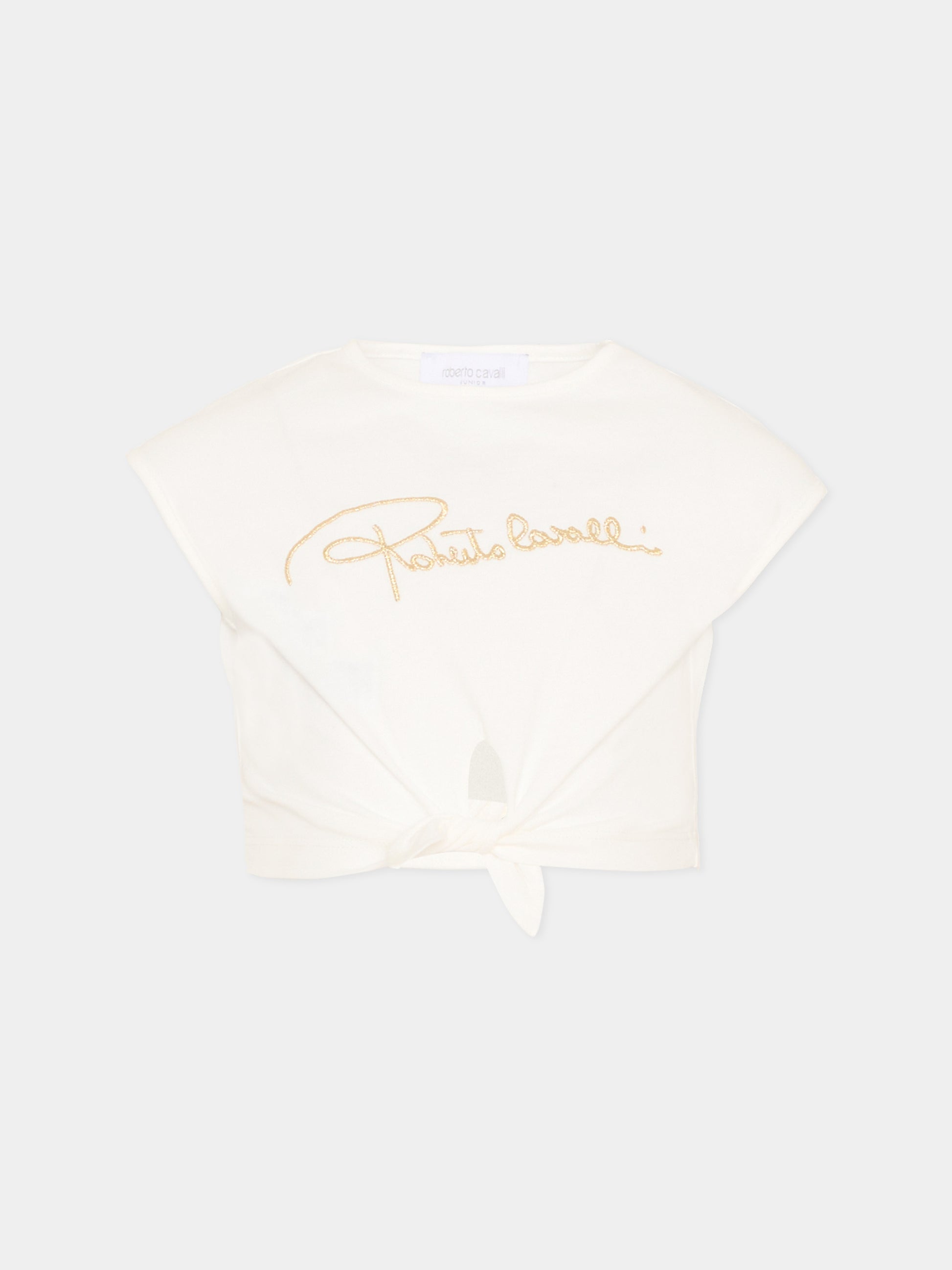 T-shirt bianca per bambina con logo,Roberto Cavalli Kids,CGP26081TS WHITE