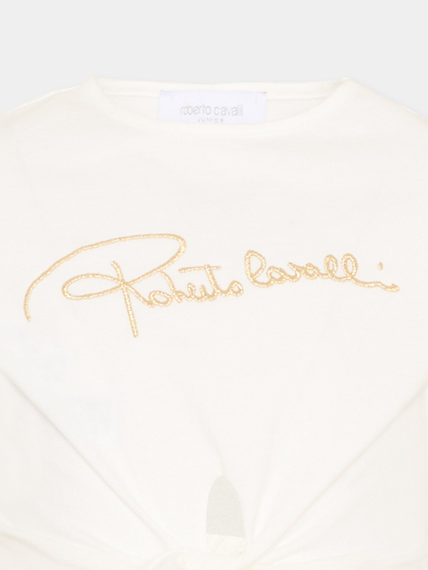 T-shirt bianca per bambina con logo,Roberto Cavalli Kids,CGP26081TS WHITE