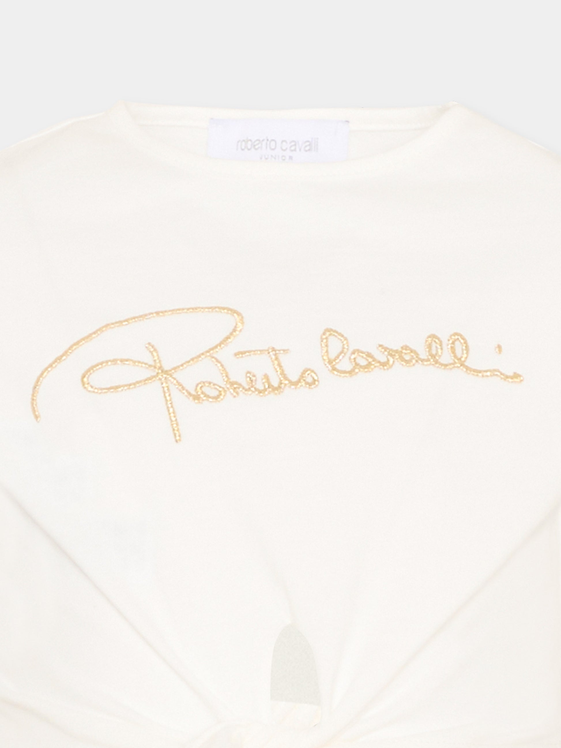 T-shirt bianca per bambina con logo,Roberto Cavalli Kids,CGP26081TS WHITE