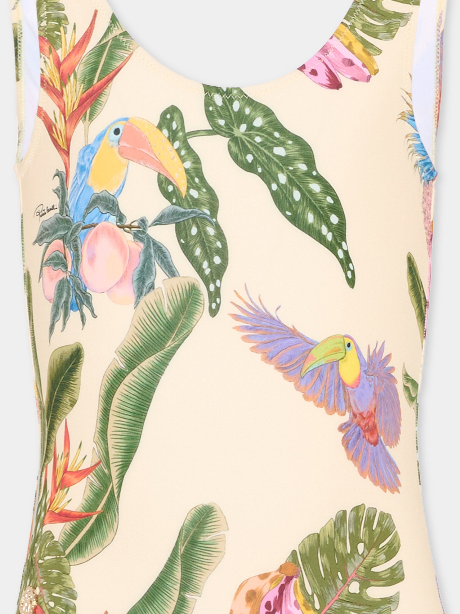 Costume intero multicolor per bambina con stampa tropicale,Roberto Cavalli Kids,CGP26065CO TROPICANA YELLOW