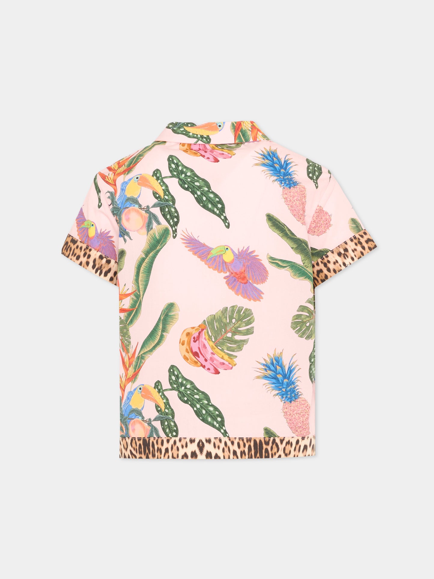Camicia rosa per bambina con stampa tropicale,Roberto Cavalli Kids,CGP26052CA TROPICANA BABY ROSE