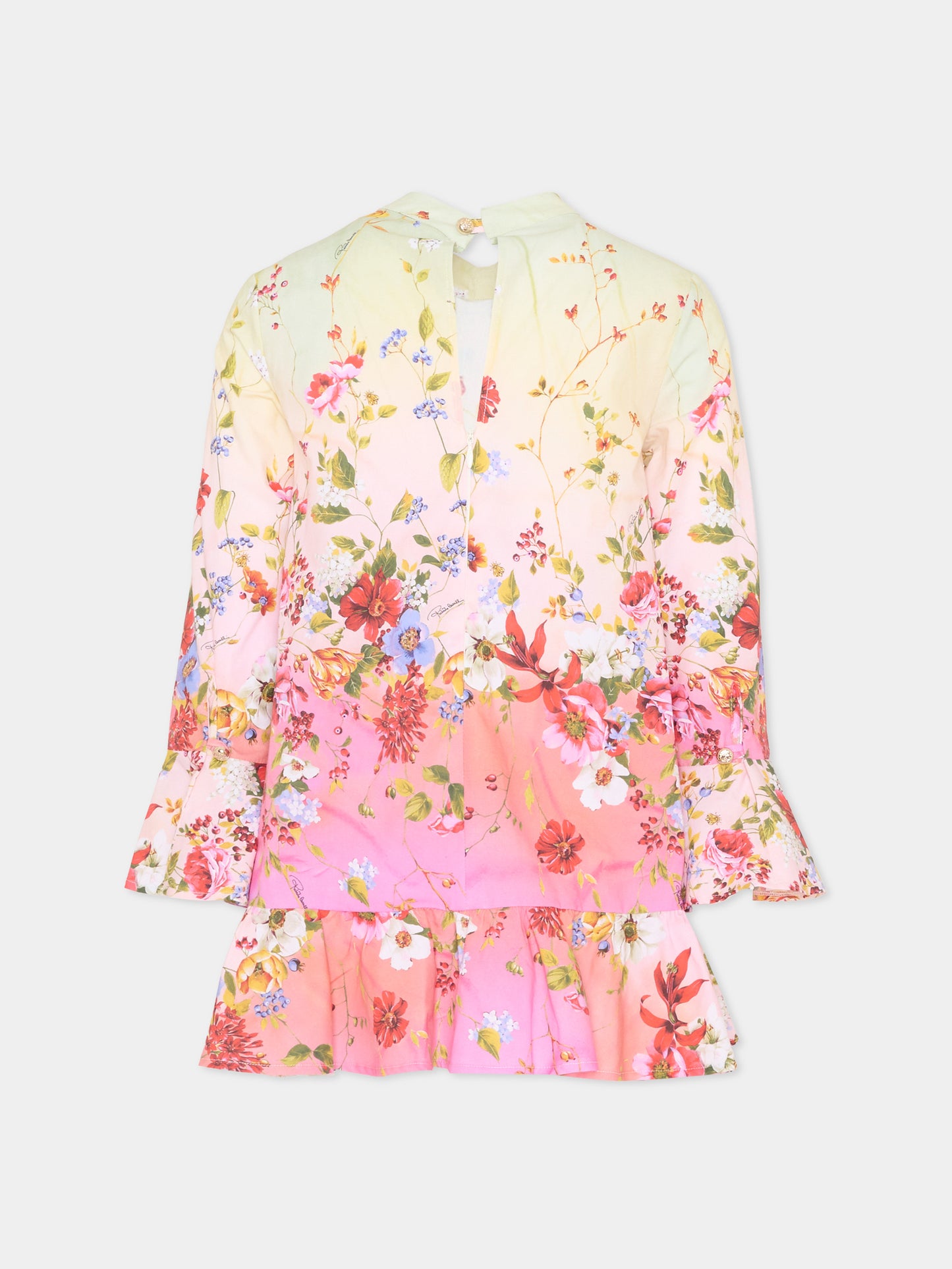 Vestito multicolor per bambina con stampa florale,Roberto Cavalli Kids,CGP26115VE MIAMI FLOWERS