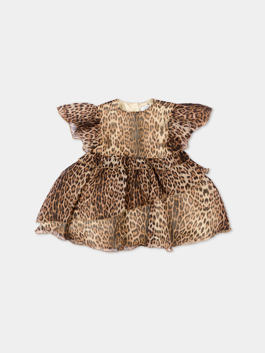Abito marrone per neonata con stampa animalier,Roberto Cavalli Kids,CIP26002VE MACULA NEW HERITAGE