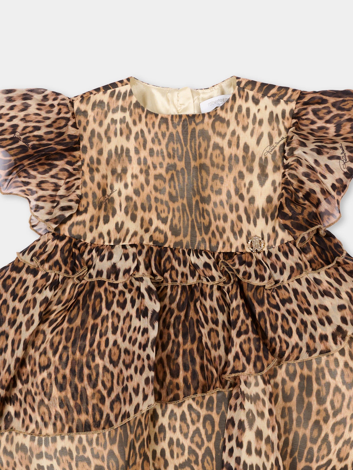 Abito marrone per neonata con stampa animalier,Roberto Cavalli Kids,CIP26002VE MACULA NEW HERITAGE