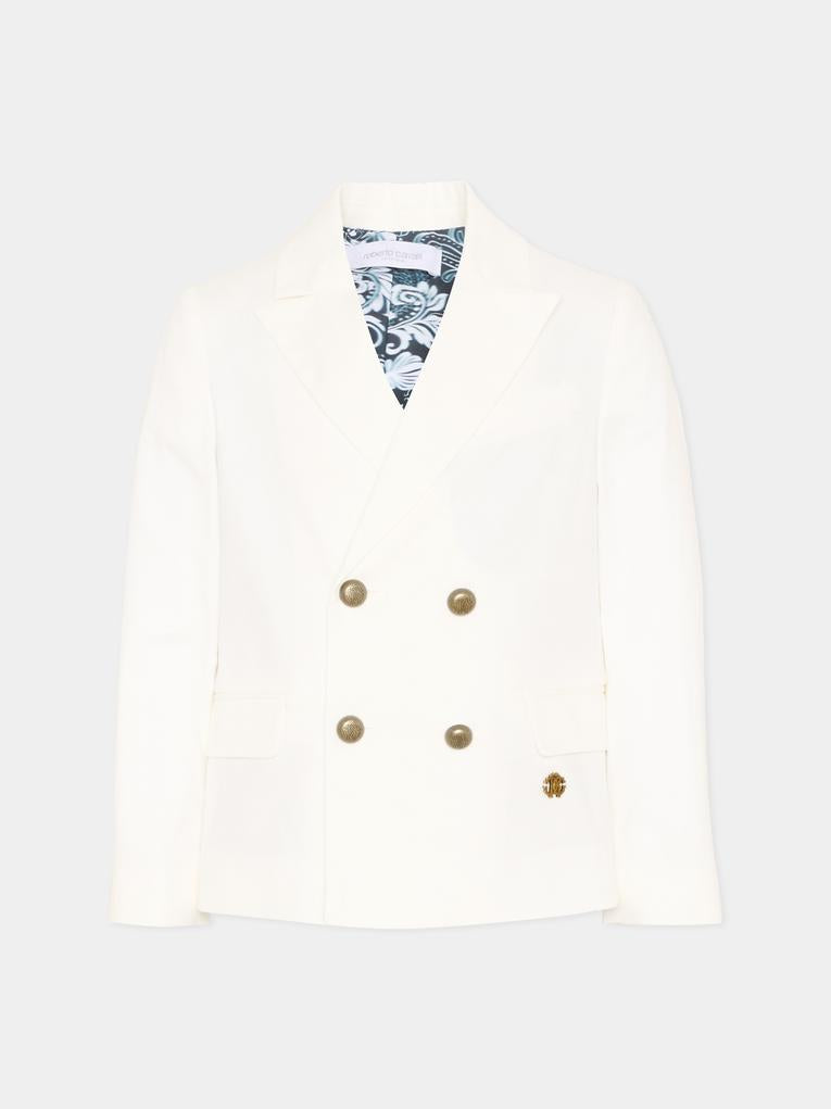 Giacca bianca doppiopetto per bambino,Roberto Cavalli Kids,CBP26100GC WHITE