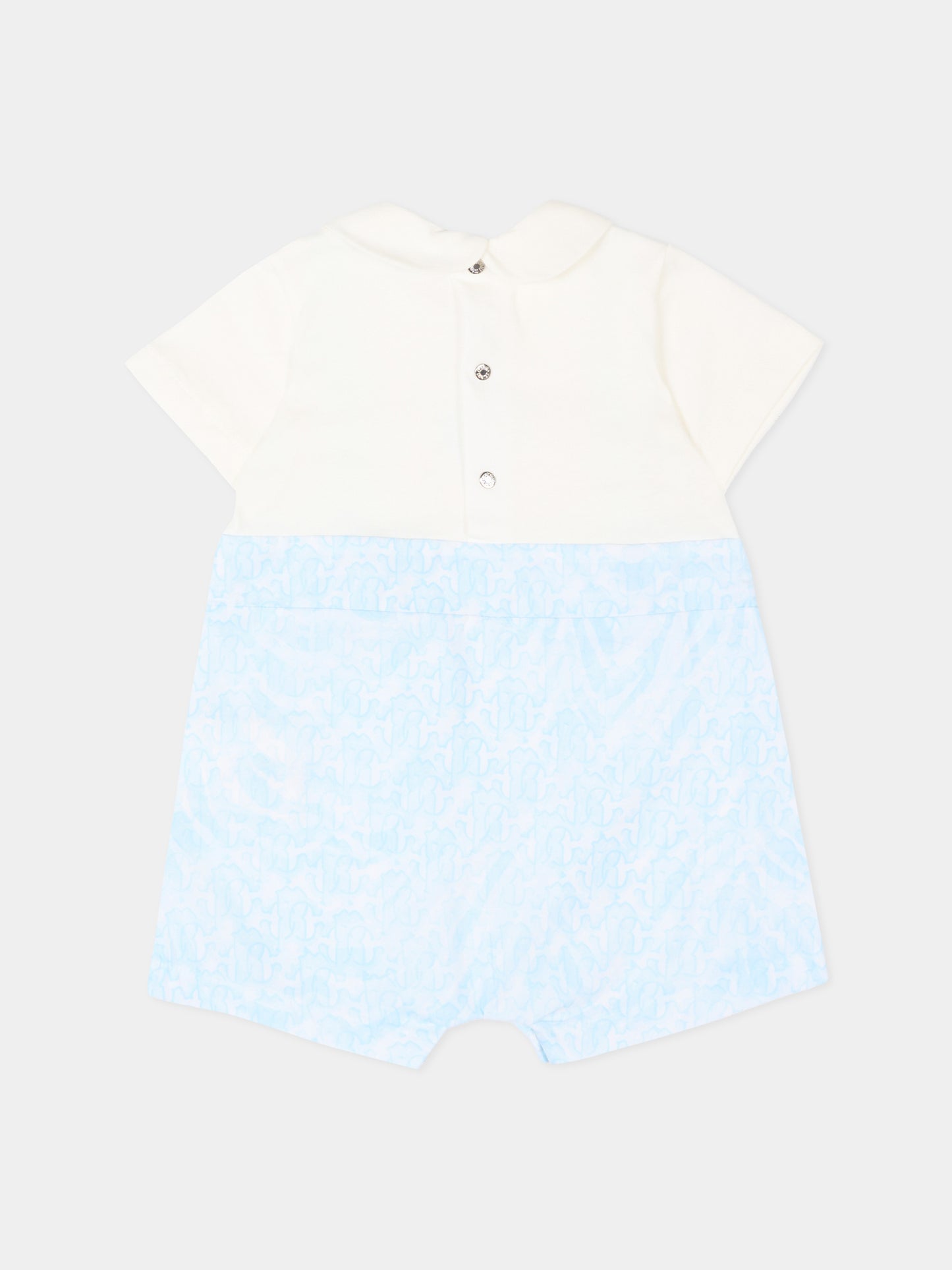 Pagliaccetto celeste per neonato con stampa monogram,Roberto Cavalli Kids,CLP26014TU ZEBRA CELESTE