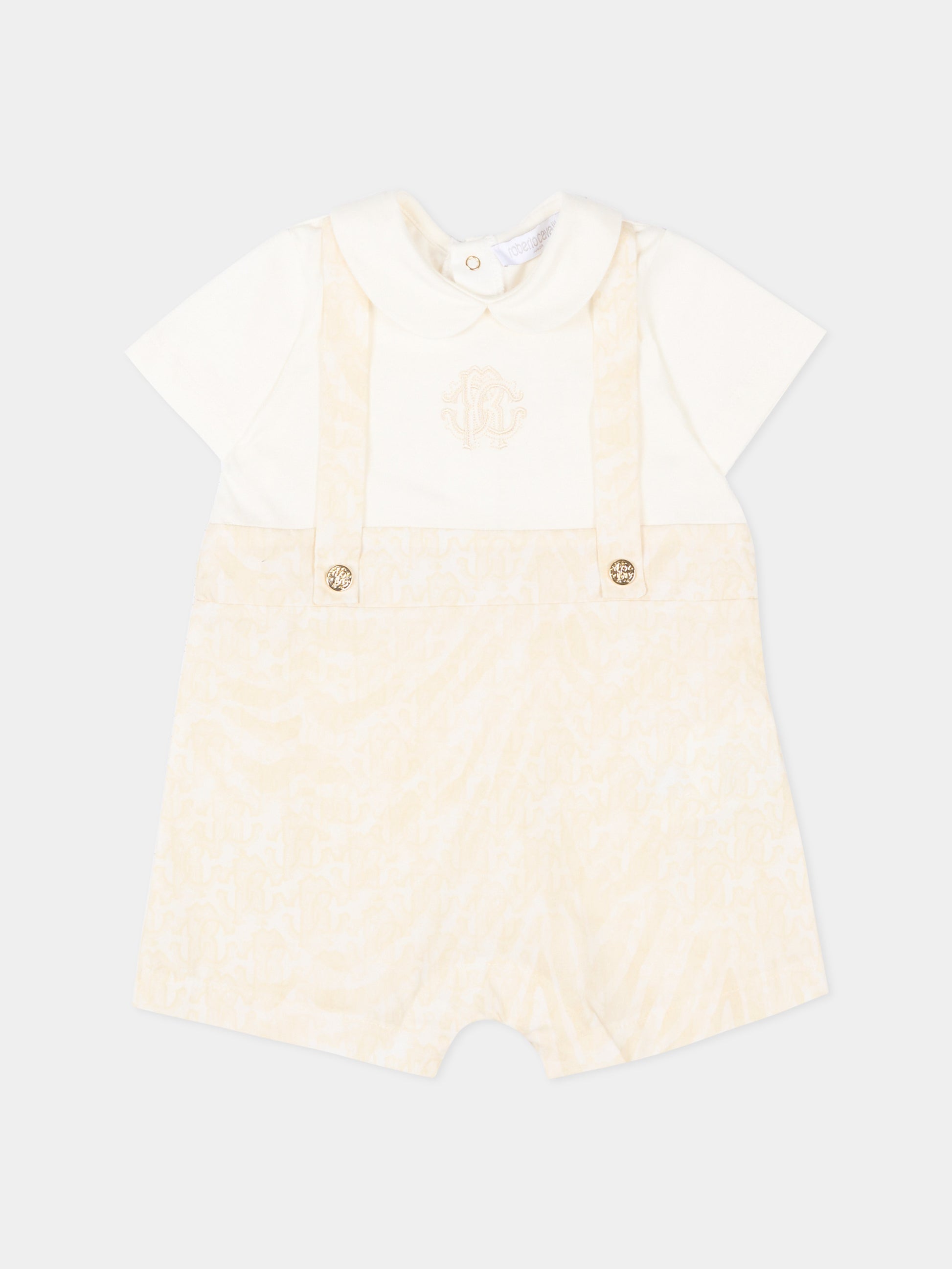 Pagliaccetto avorio per neonati con stampa monogram,Roberto Cavalli Kids,CLP26014TU ZEBRA AVORIO