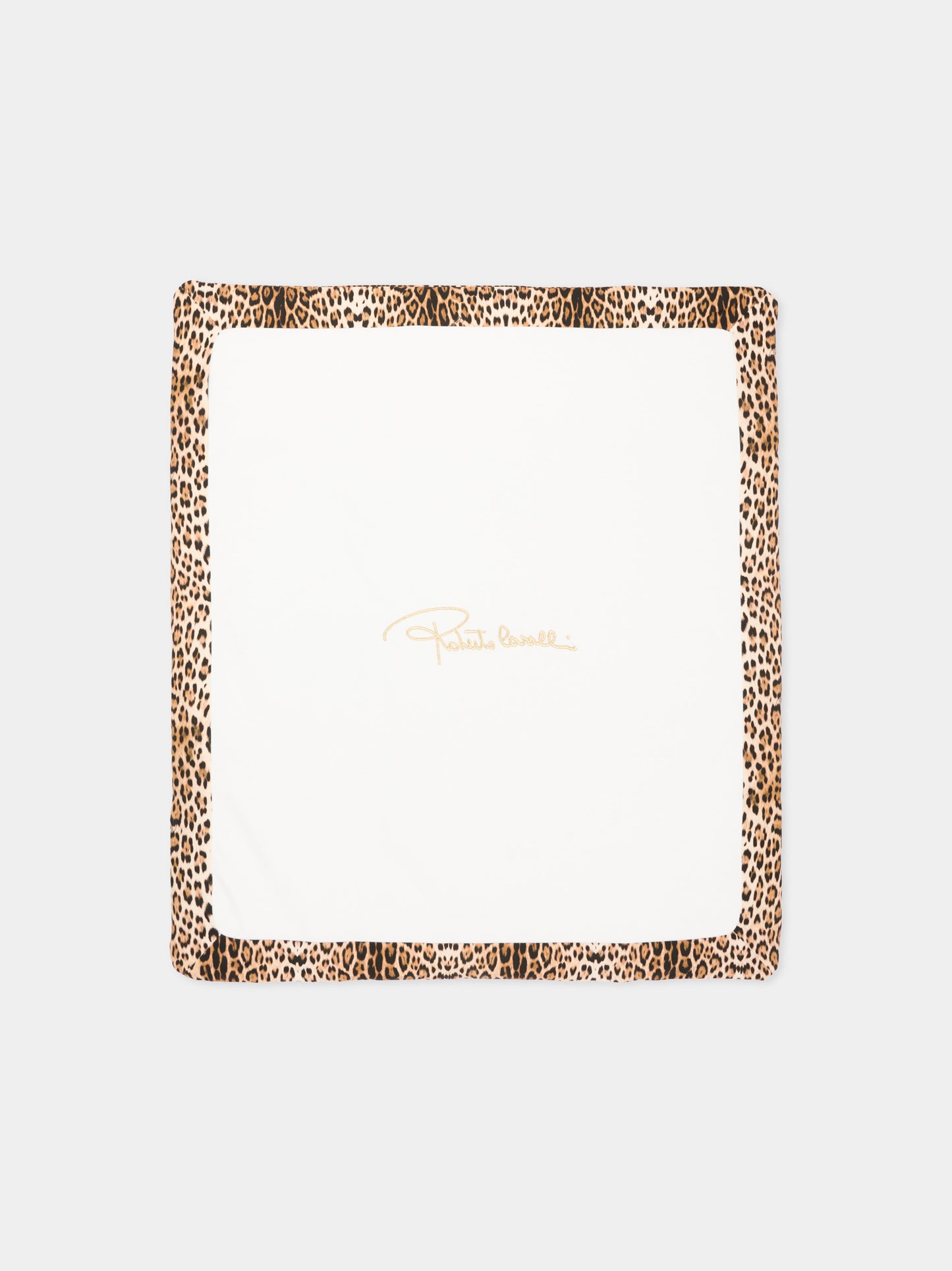 Coperta bianca per neonati con stampa animalier,Roberto Cavalli Kids,CLP26019CE MACULA NEW HERITAGE