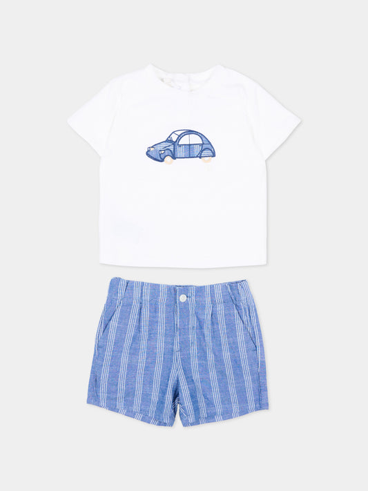 Completo casual azzurro per neonato con auto,Mayoral,1227 096