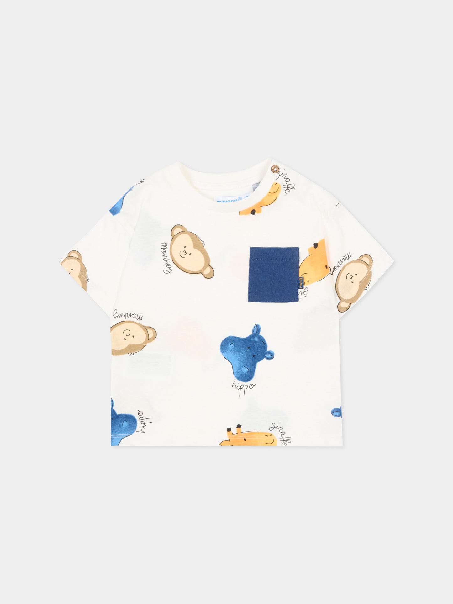 T-Shirt avorio con animali per neonato,Mayoral,1014 094