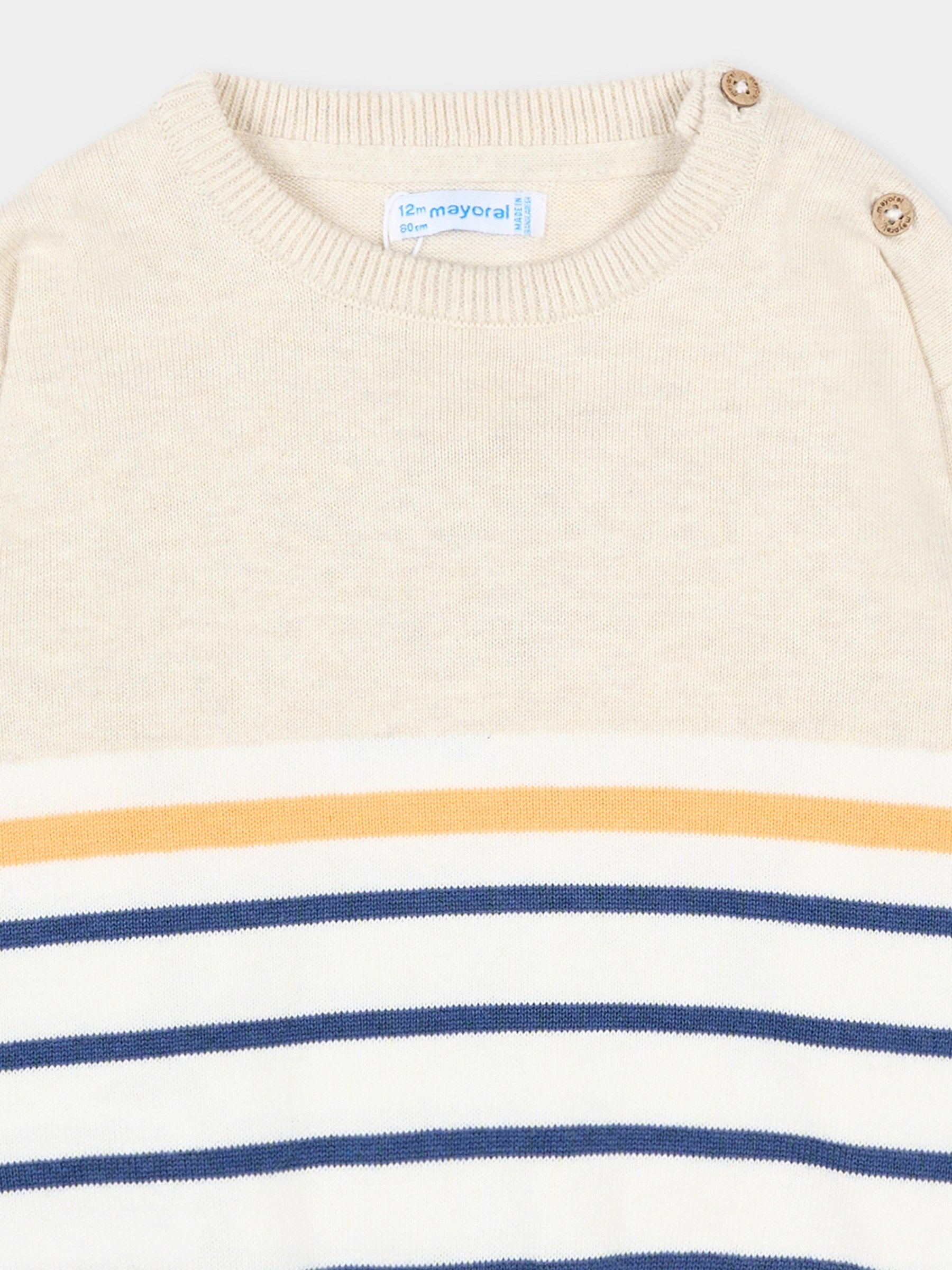 Maglione beige per neonato a righe,Mayoral,1309 071
