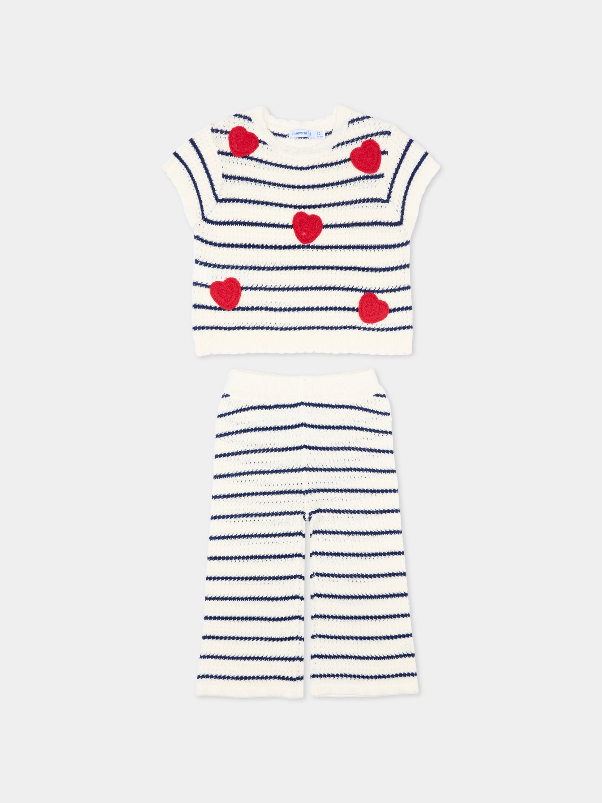 Completo sportivo avorio a righe per neonata con cuori,Mayoral,1516 026