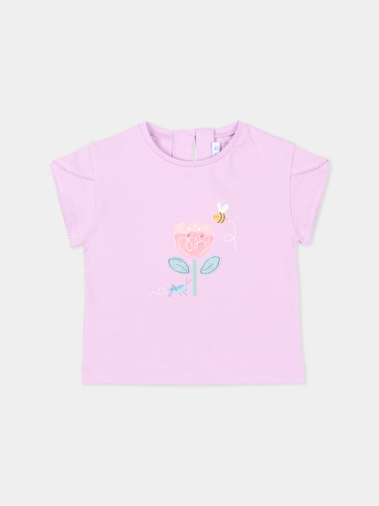 T-Shirt lilla per neonata con stampa fiore,Mayoral,1087 026