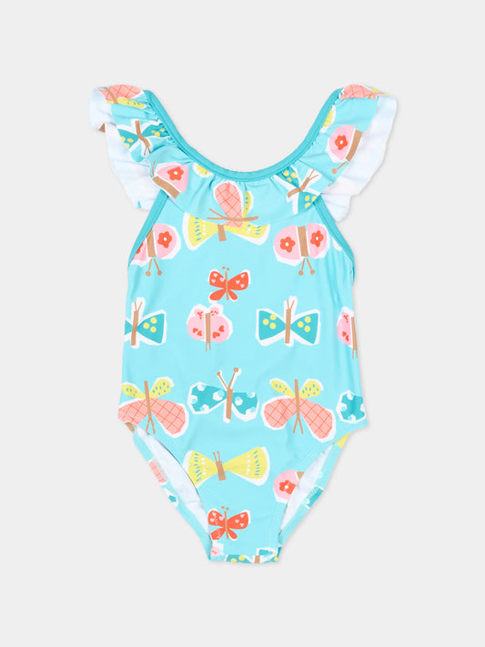 Costume intero azzurro per neonata con farfalle,Mayoral,1754 021