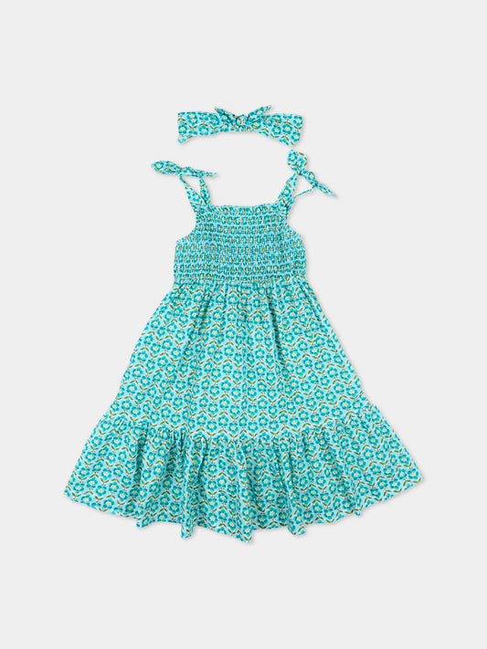 Copricostume azzurro per bambina con stampa floreale,Mayoral,3942 053